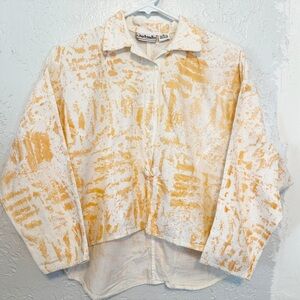 Vintage Abstract Oversized Cropped Button Up Printed Top Size Medium